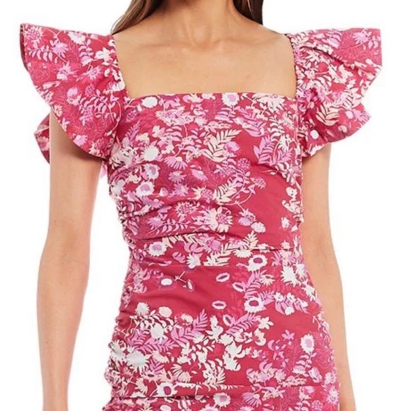 SACHIN & BABI ELLEN SQUARE NECK FLUTTER SLEEVE MIDI DRESS - Picture 3 of 4